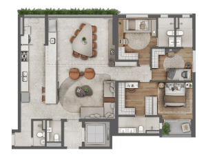 Planta 150 m² com 3 suítes e sala ampliada — Almá Pinheiros