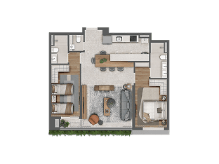 Planta 87 m² com 2 suítes — Almá Pinheiros