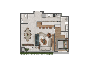 Planta 87 m² com 1 suíte e sala ampliada — Almá Pinheiros