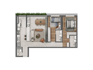 Planta 92 m² com 2 suítes — Almá Pinheiros