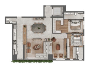 Planta 139 m² com 2 suítes e sala ampliada — Almá Pinheiros