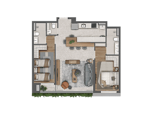 Planta 85 m² com 2 suítes — Almá Pinheiros
