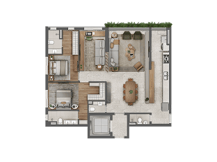 Planta 123 m² com 2 suítes e living ampliado — Almá Pinheiros