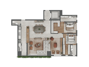 Planta 139 m² com 2 suítes e living ampliado — Almá Pinheiros